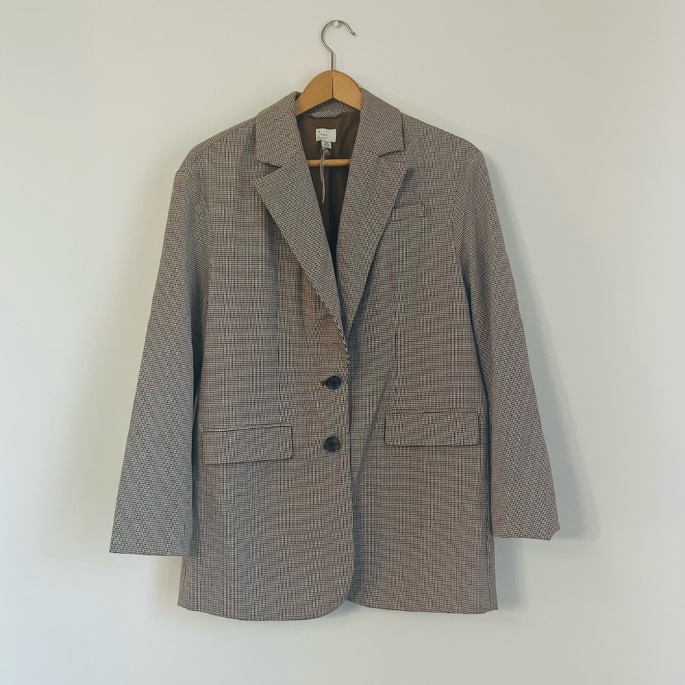 A New Day Womens Extra Small Business Long Sleeve Plaid  2-Button Blazer Jacket